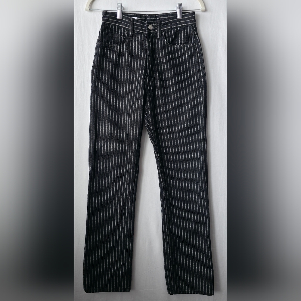 Zara High Rise Pinstripe Flare Jeans Black White Striped Wide Leg Retro Goth - Picture 2 of 12